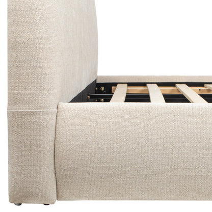Archie Puffy Grounded Platform Bed in Oatmeal Light with slatted base and metal rails on Tampa Home & Garden Store