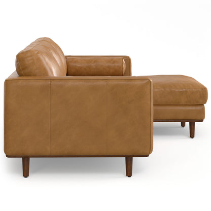 Morrison Upholstered Sectional Sofa in tan leather with wooden legs by HouseOfZazla on Tampa Home & Garden Store