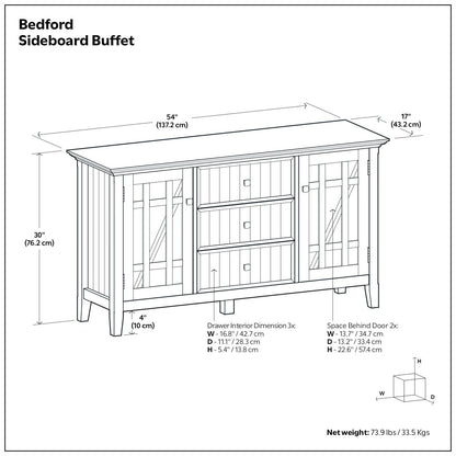 White sideboard buffet with adjustable storage, 54-inch wide, glass-front, HouseOfZazla on Tampa Home & Garden Store