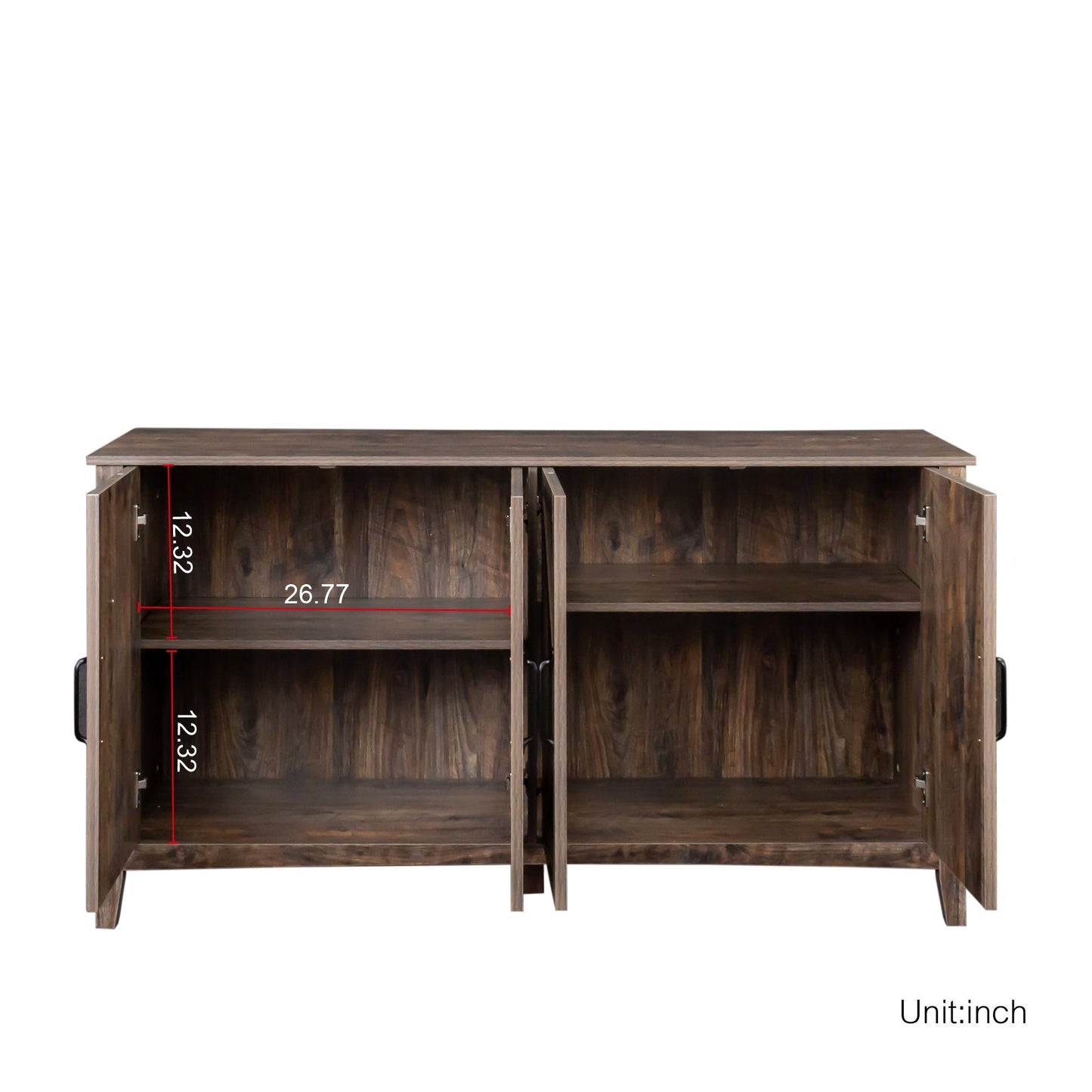 HouseOfZazla cabinet with 4 doors and 4 open shelves freestanding sideboard in dark wood finish on Tampa Home & Garden Store