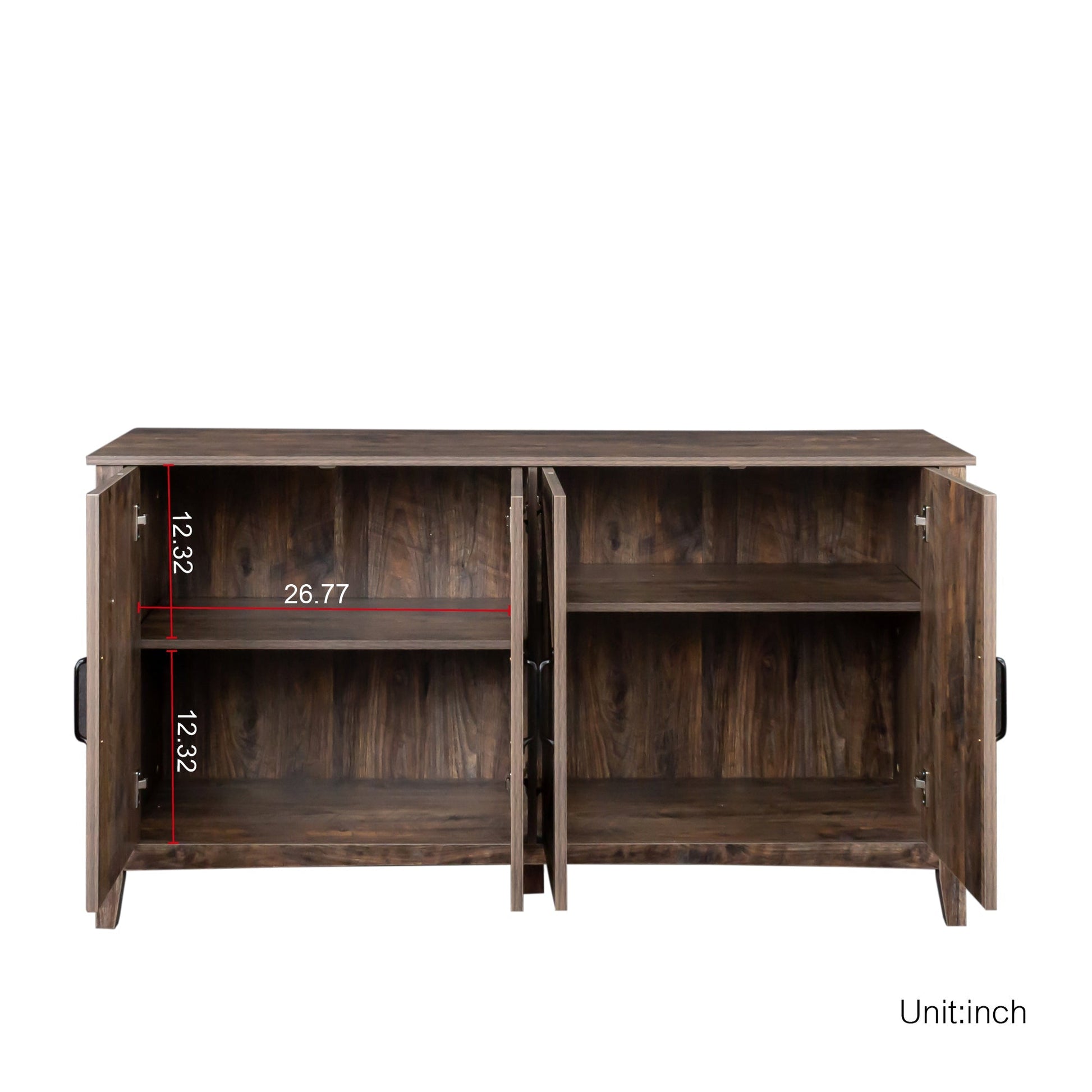 HouseOfZazla cabinet with 4 doors and 4 open shelves freestanding sideboard in dark wood finish on Tampa Home & Garden Store