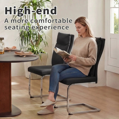 Modern dining chair set with cushion backrest, 2 pieces, black faux-leather seats and chrome legs on Tampa Home & Garden Store