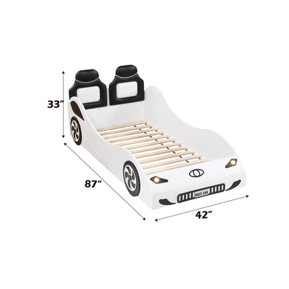 Colen Twin Car Bed With LED white car bed with black seats and wooden slat base by HouseOfZazla on Tampa Home & Garden Store
