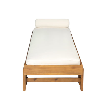 Teak finish acacia wood daybed with cream cushion for patio seating on Tampa Home & Garden Store