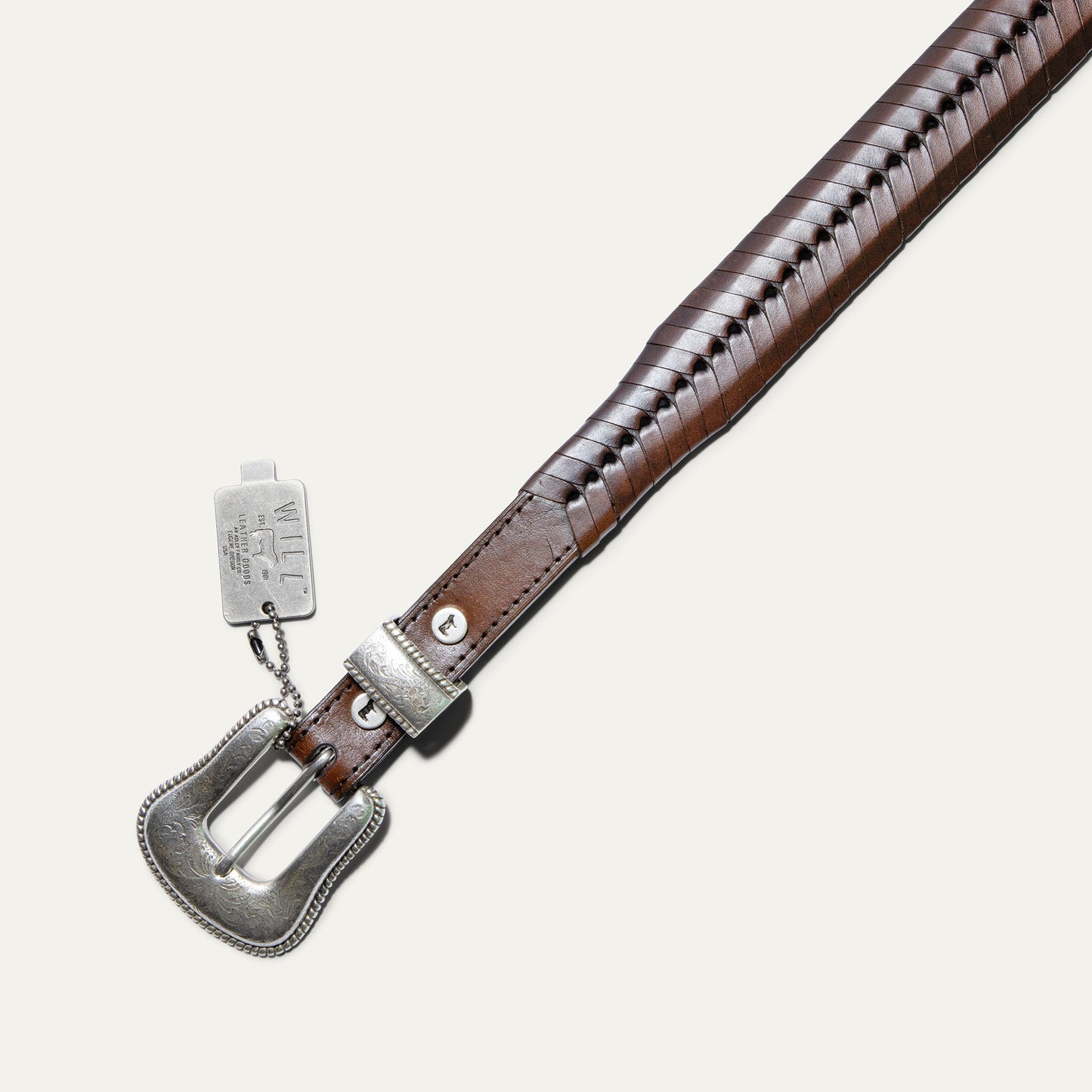 Western Lace Belt by Will Leather Goods brown braided belt with silver buckle on Tampa Home & Garden Store
