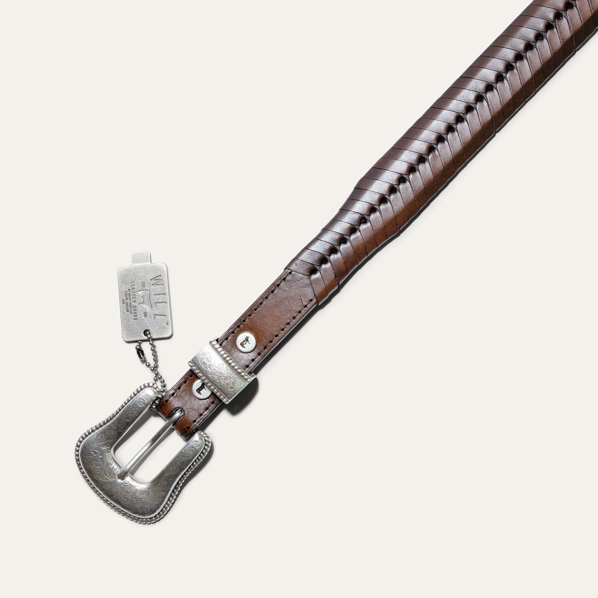 Western Lace Belt by Will Leather Goods brown braided belt with silver buckle on Tampa Home & Garden Store