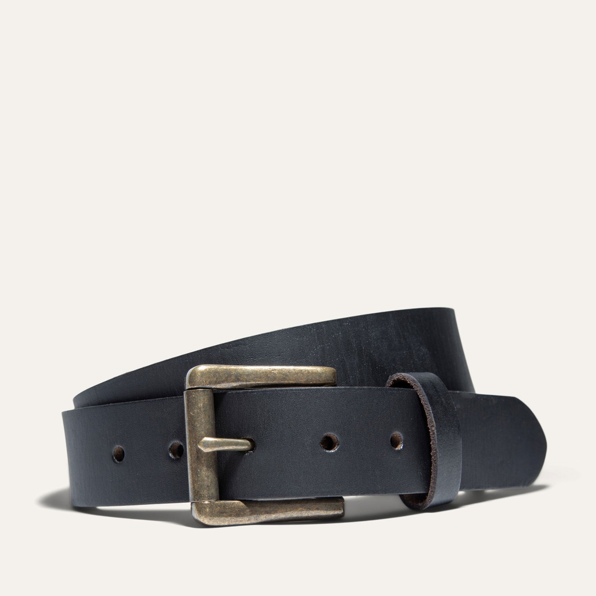 Black Edge Jean Belt by Will Leather Goods, black leather with brass buckle on Tampa Home & Garden Store