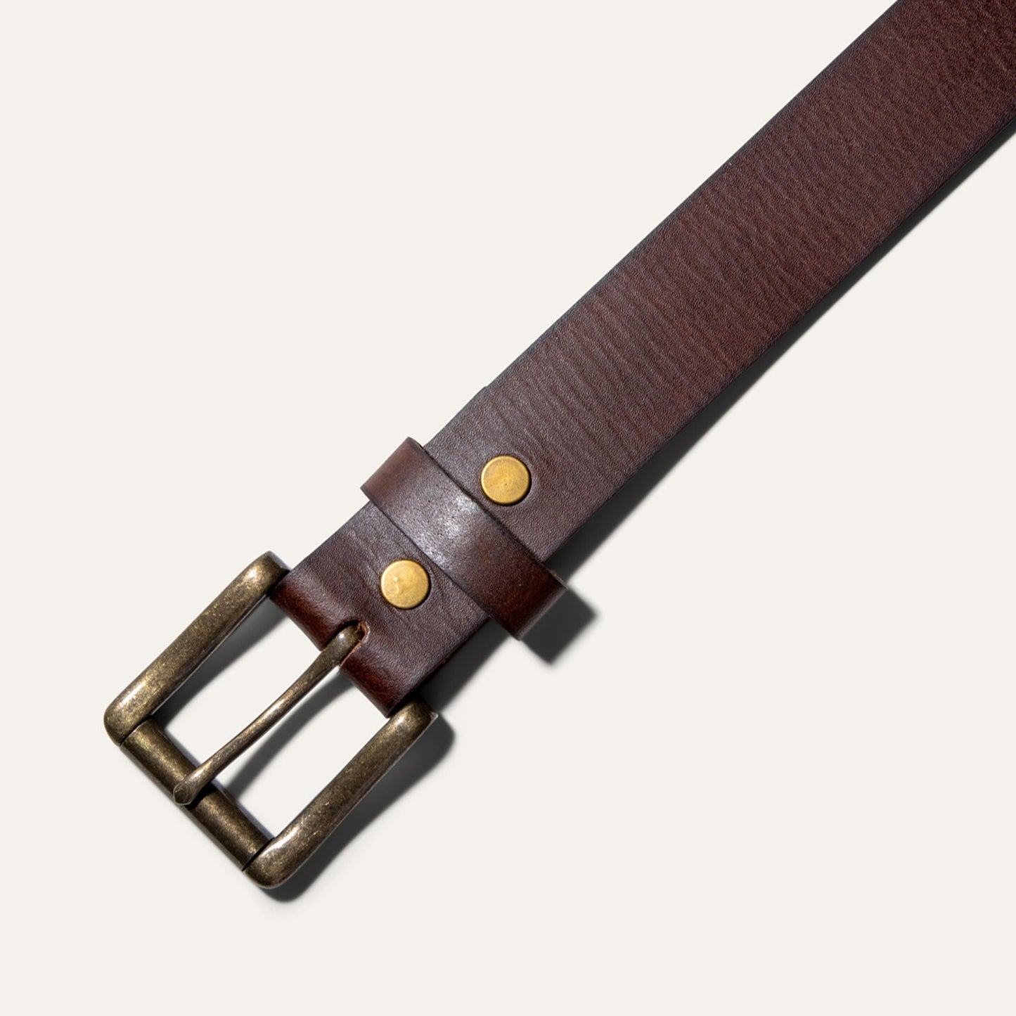 Black Edge Jean Belt brown leather strap with brass buckle and rivets on Tampa Home & Garden Store