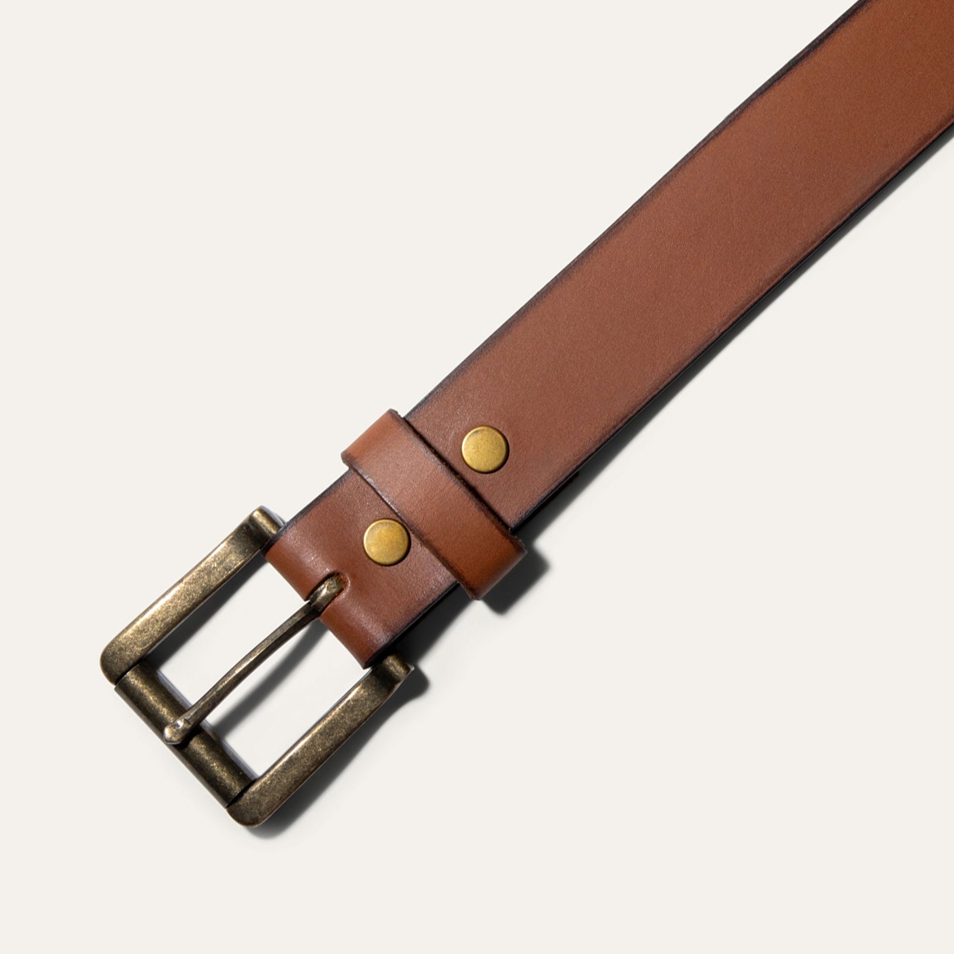 Black Edge Jean Belt by Will Leather Goods, brown leather belt with brass hardware on Tampa Home & Garden Store