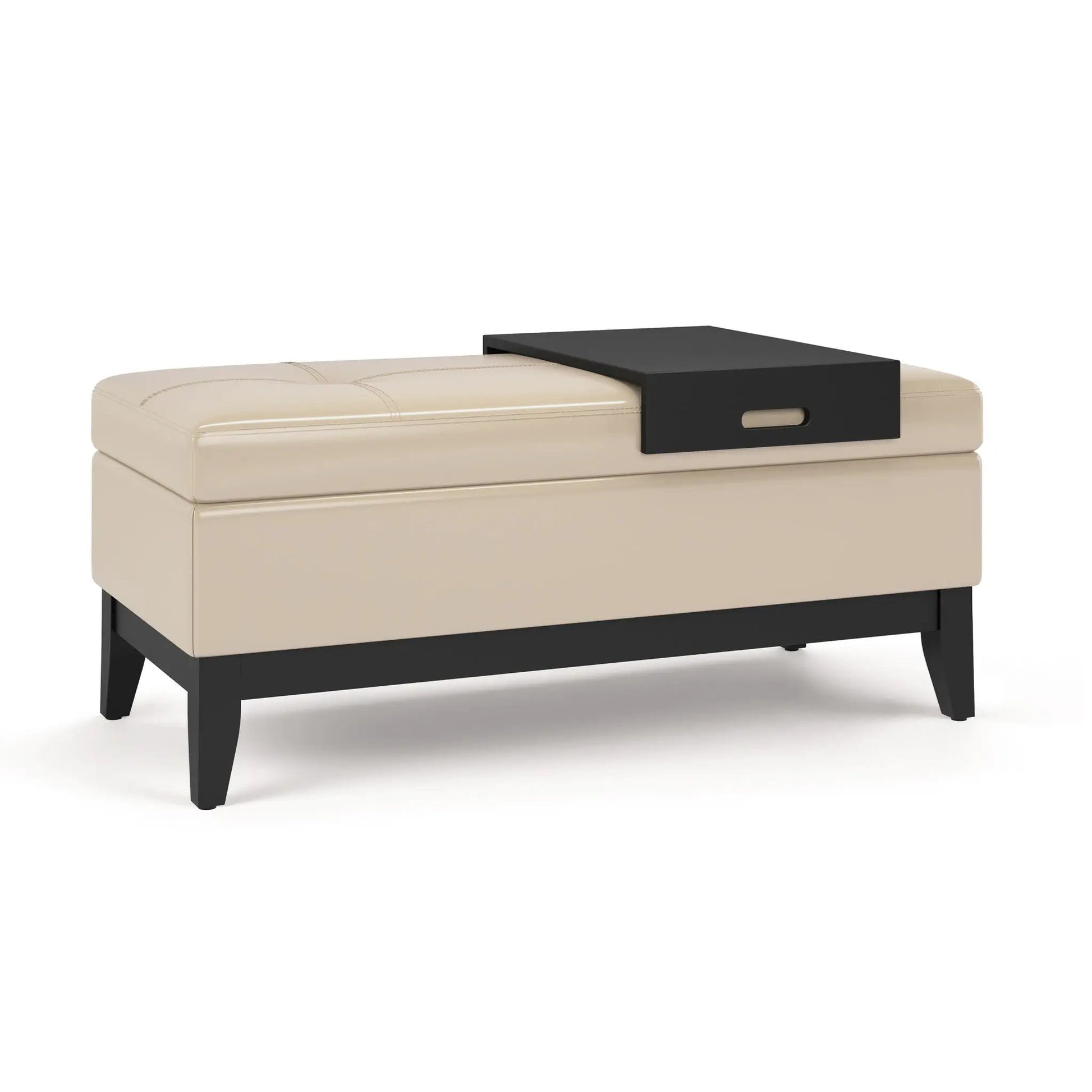 Oregon Contemporary Storage Ottoman Bench with Tray beige upholstery black tray on Tampa Home & Garden Store