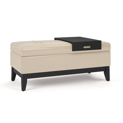Oregon Contemporary Storage Ottoman Bench with Tray beige upholstery black tray on Tampa Home & Garden Store