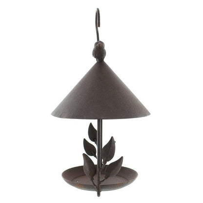 American made old wrought iron bird feeder with conical roof and leaf accents on Tampa Home & Garden Store
