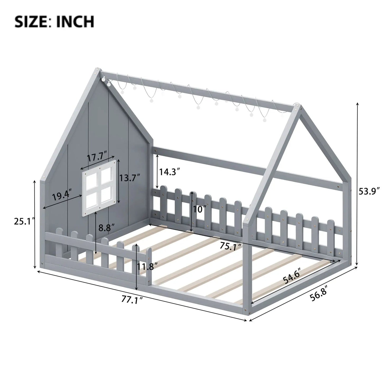 House Bed With Window and Fence Pine Wood Build