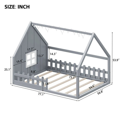 House Bed With Window and Fence Pine Wood Build