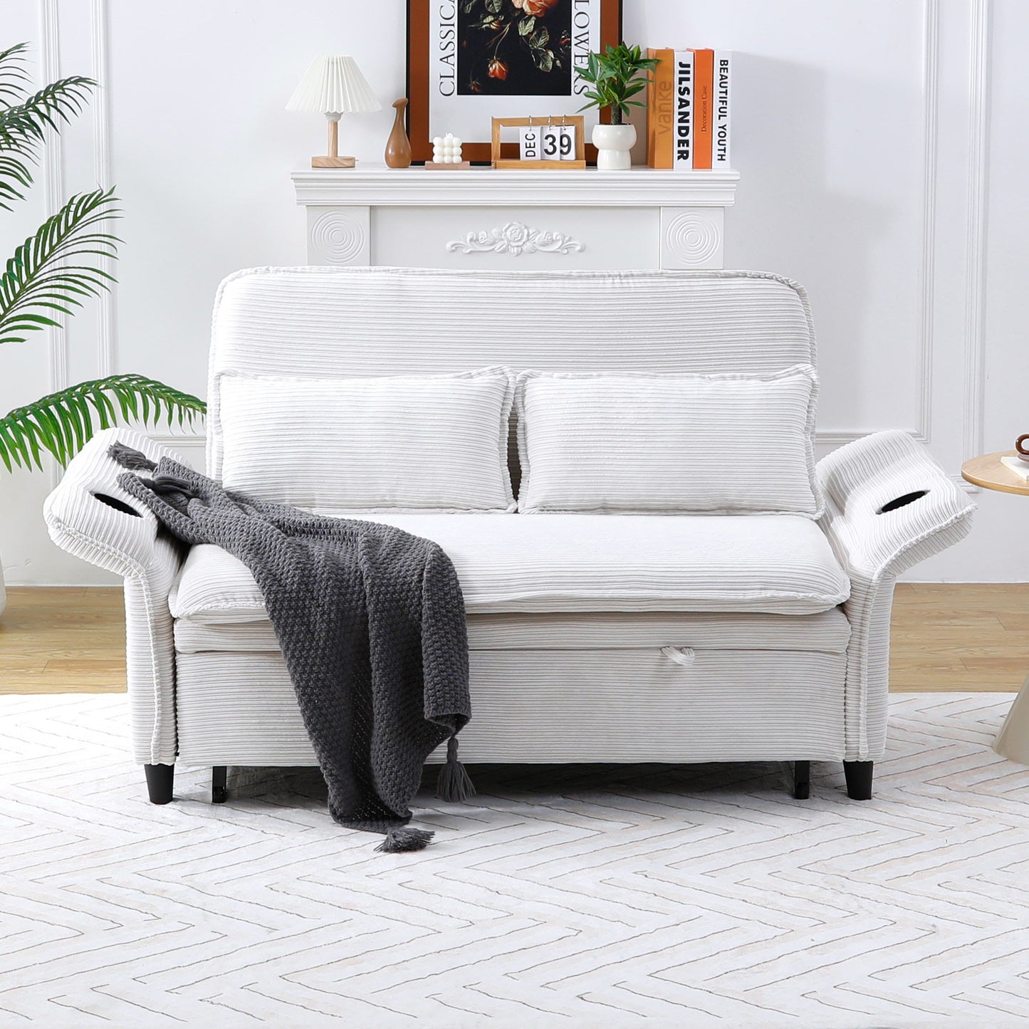 Modern Fabric Sofa And Bed With Adjustable Arms