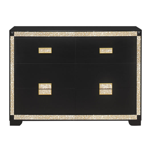 Lively dresser by HouseOfZazla in black with glitter gold trim and thick gold bar handles on Tampa Home & Garden Store