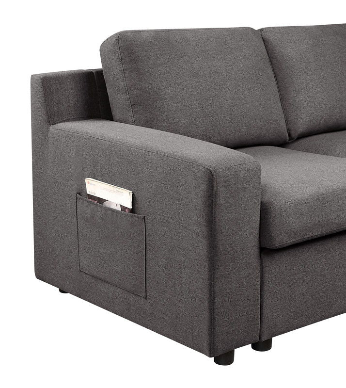 Waylon sectional sofa, gray fabric, built-in side pocket, by HouseOfZazla on Tampa Home & Garden Store