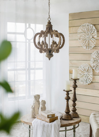Farmhouse Chandelier With 6 Light Wood Pendant