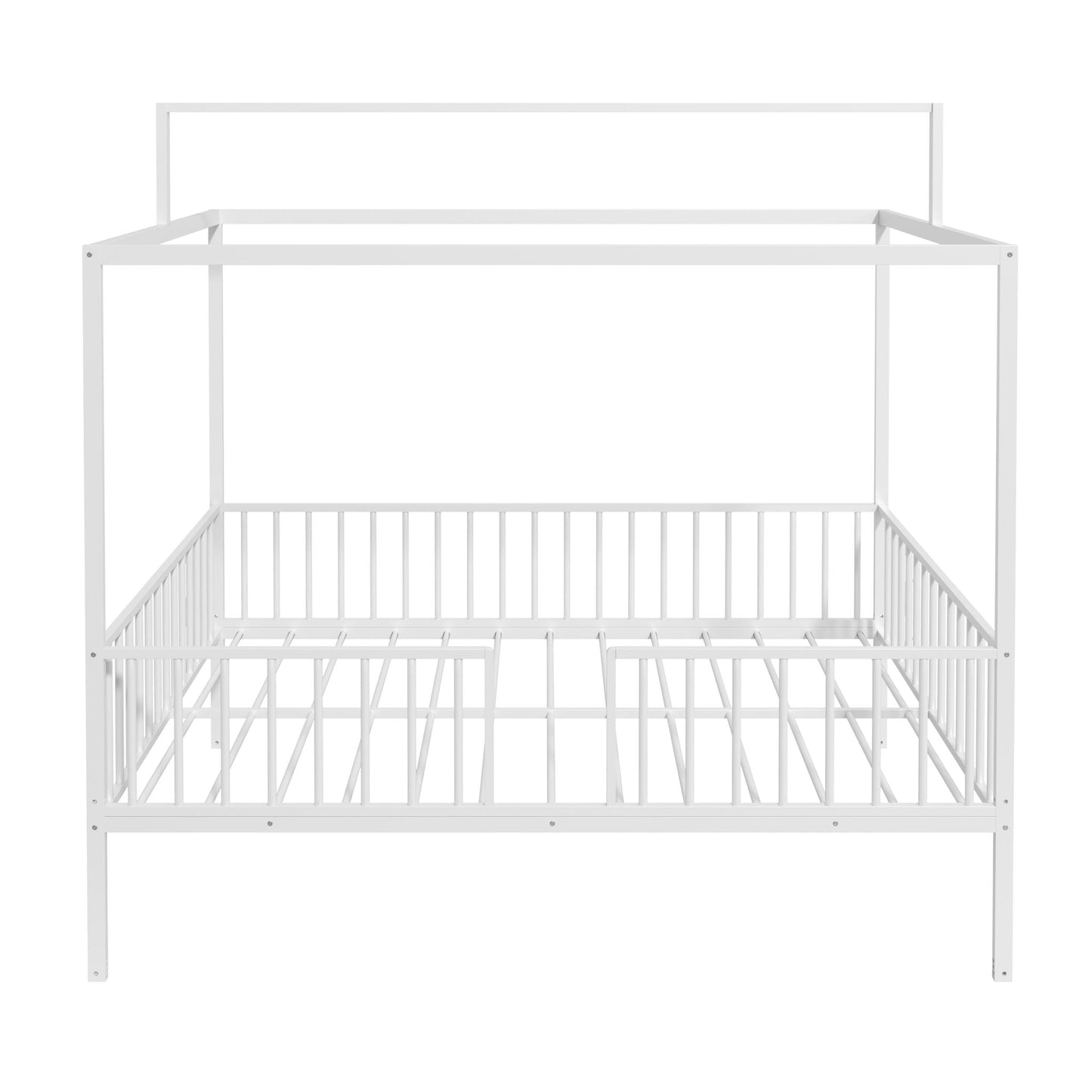 3-in-1 Montessori canopy bed frame in white with fenced sides HouseOfZazla on Tampa Home & Garden Store