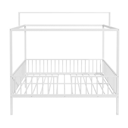 3-in-1 Montessori canopy bed frame in white with fenced sides HouseOfZazla on Tampa Home & Garden Store