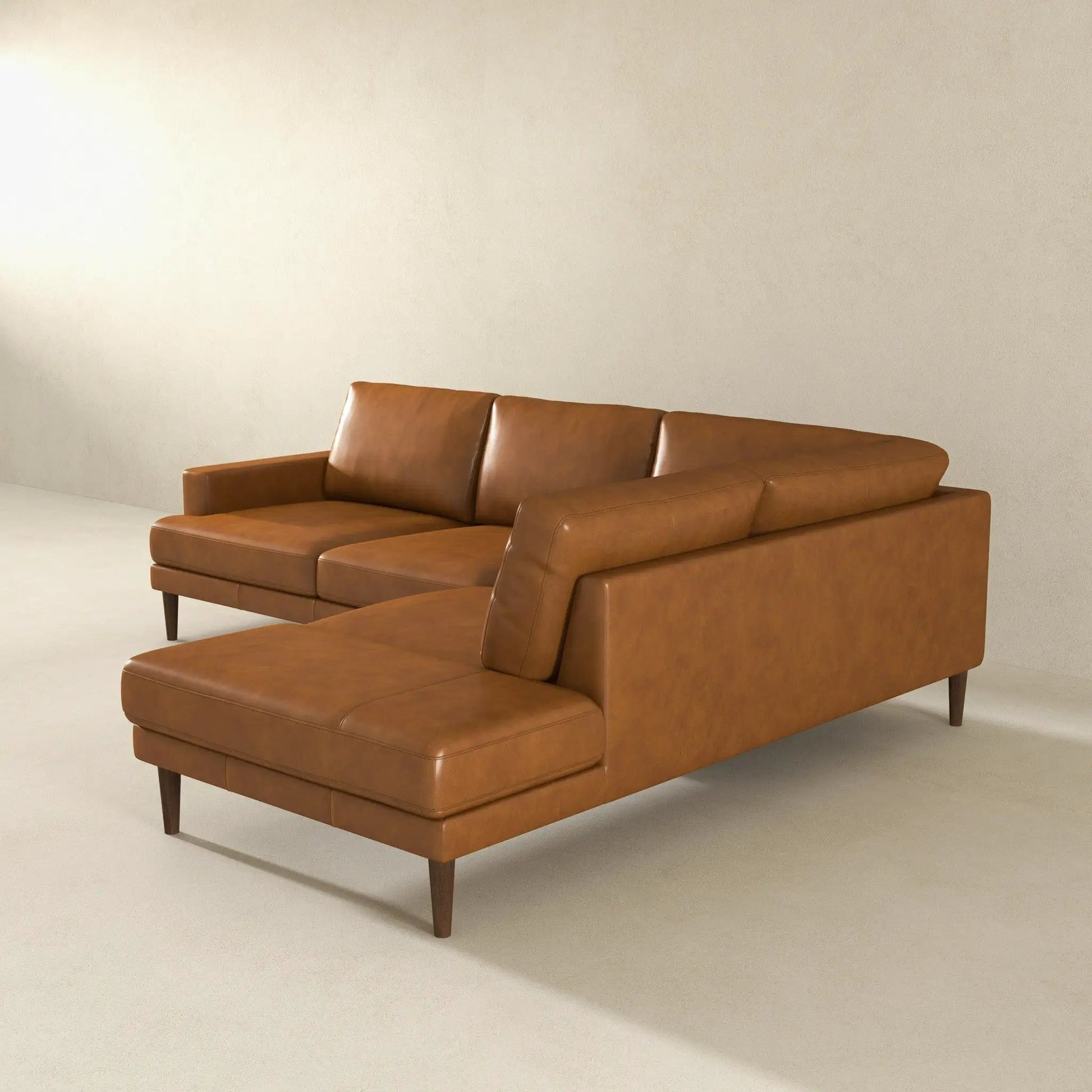 Corbin two-piece L-shaped sectional sofa in tan leather by Unique Piece Furniture on Tampa Home & Garden Store