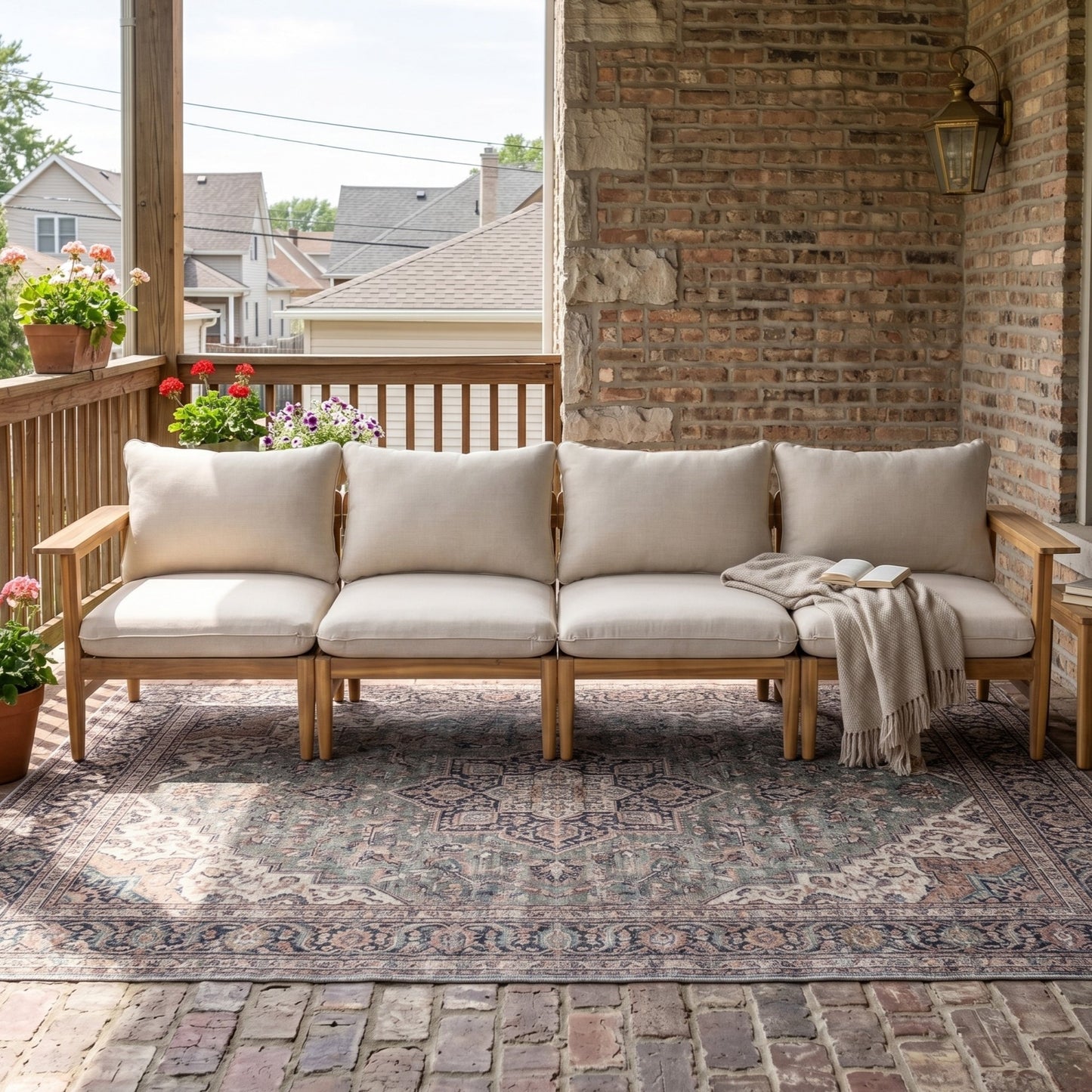Outdoor Acacia Wood and Four Seater Sofa