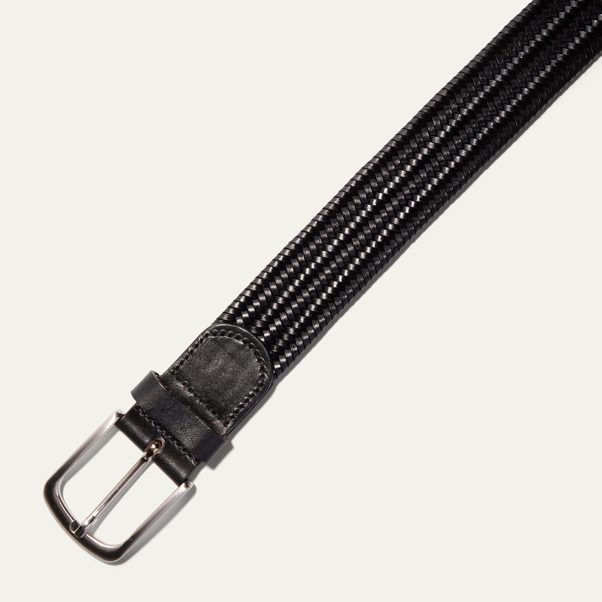 Braided Leather Stretch Woven Belt by Will Leather Goods, black with silver buckle on Tampa Home & Garden Store