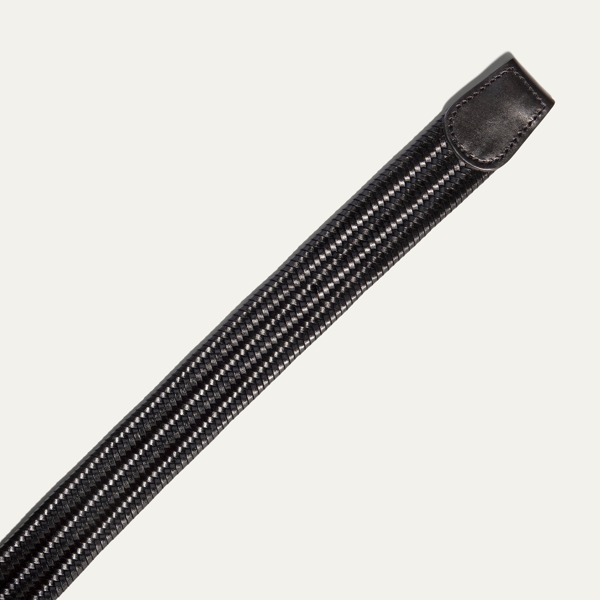 Braided Leather Stretch Woven Belt black leather weave with stitched leather tip on Tampa Home & Garden Store