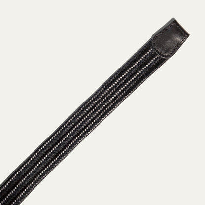 Braided Leather Stretch Woven Belt black leather weave with stitched leather tip on Tampa Home & Garden Store