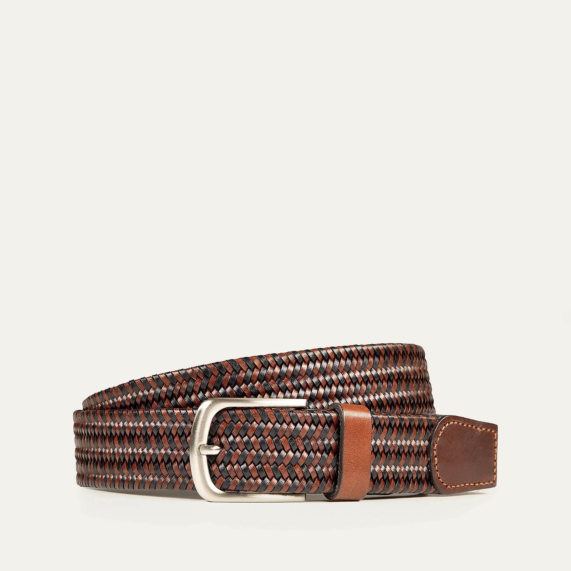 Braided Leather Stretch Woven Belt Will Leather Goods; multitone braided strap metal buckle on Tampa Home & Garden Store