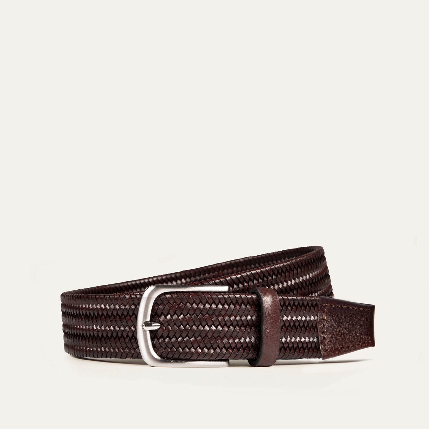 Braided Leather Stretch Woven Belt in dark brown with silver buckle by Will Leather Goods on Tampa Home & Garden Store