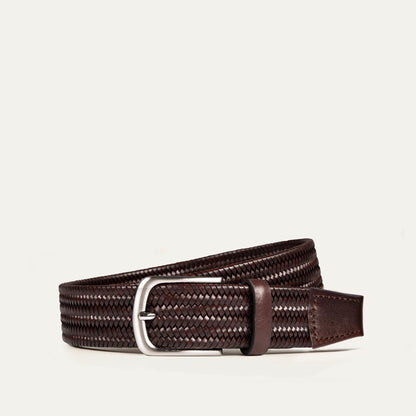 Braided Leather Stretch Woven Belt in dark brown with silver buckle by Will Leather Goods on Tampa Home & Garden Store