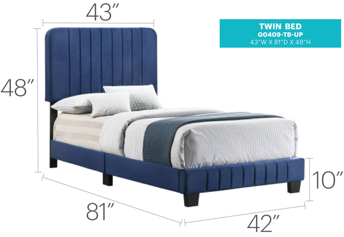 Channel Tufted Bed twin size blue velvet upholstered headboard with channels HouseOfZazla on Tampa Home & Garden Store