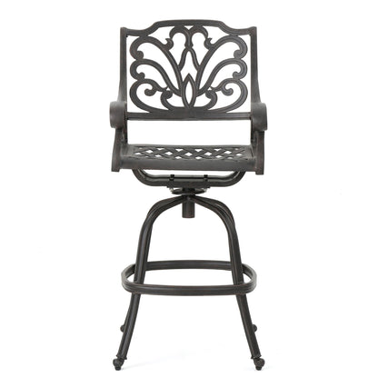 Outdoor Cast Aluminum Swivel Bar Stool In Bronze