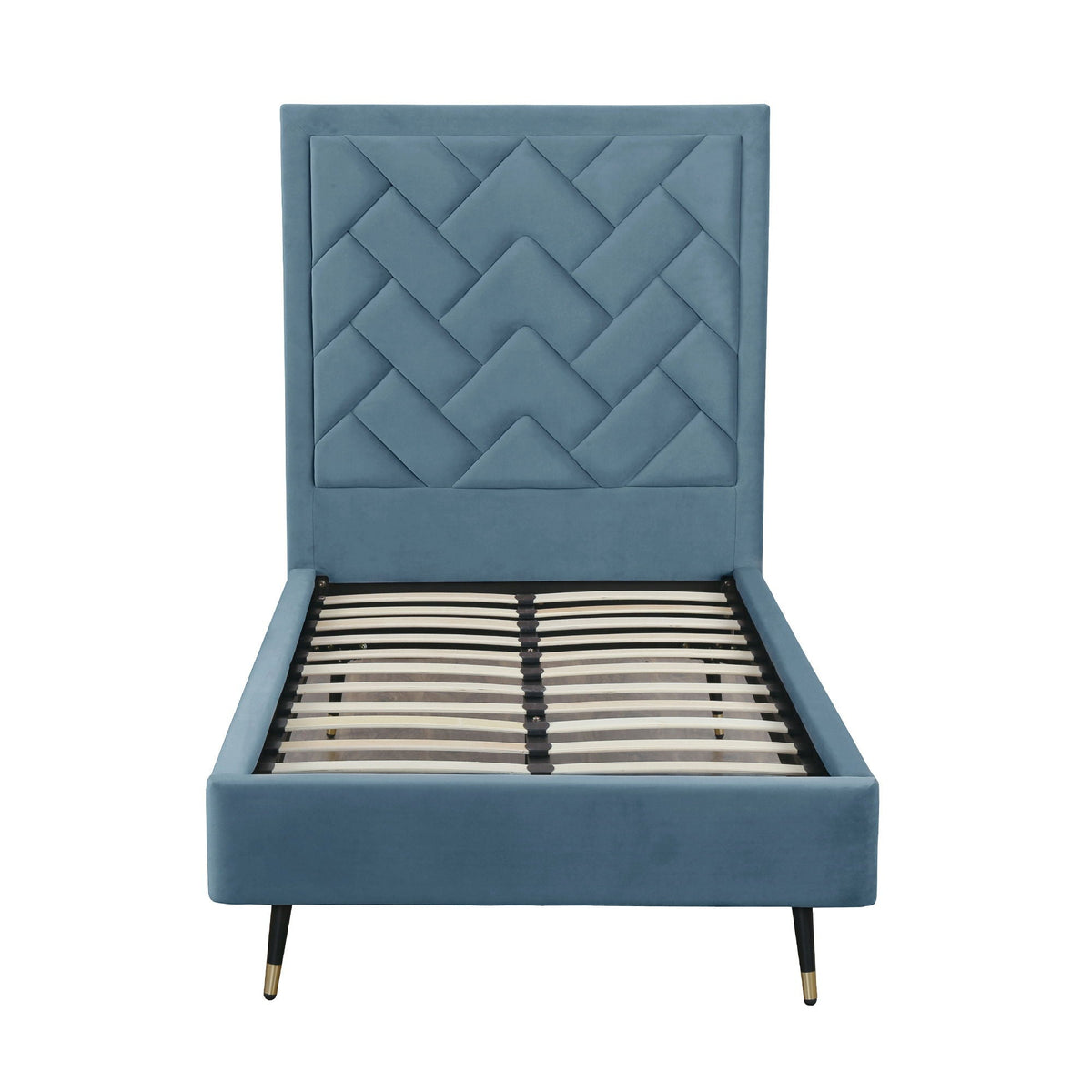 Crosby blue upholstered bed with quilted headboard and slats by HouseOfZazla on Tampa Home & Garden Store