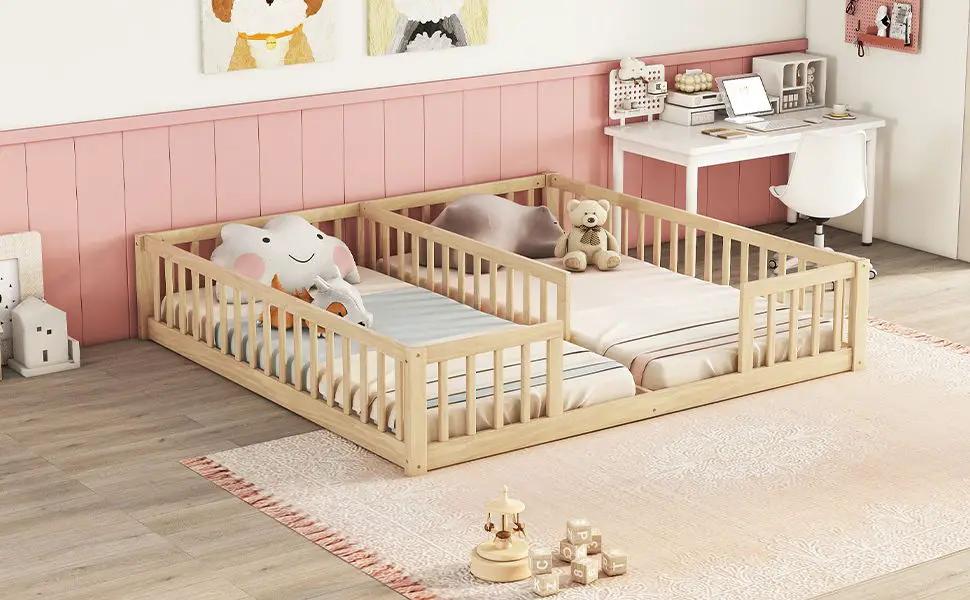 Double Floor Bed with Fence and Guardrails