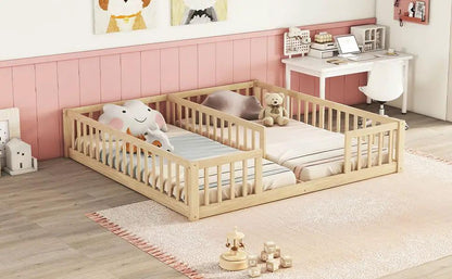 Double Floor Bed with Fence and Guardrails