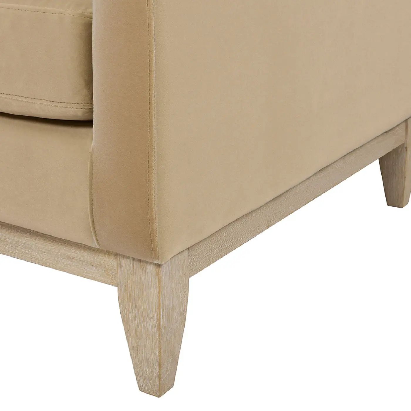 Knox Modern Farmhouse Arm Chair, beige fabric upholstery with light wood legs on Tampa Home & Garden Store