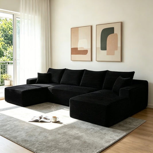 HouseOfZazla 126-inch Cloud sectional sofa in black fabric with U-shaped chaise on Tampa Home & Garden Store