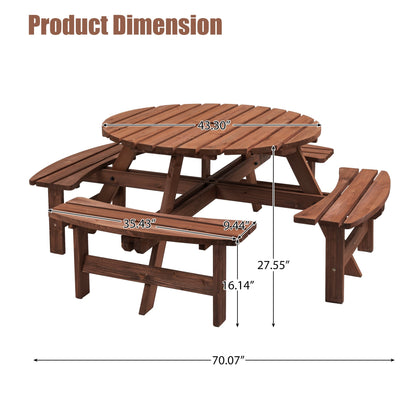 8 Person wooden picnic table outdoor dining set with built in benches in brown stain by HouseOfZazla on Tampa Home & Garden Store