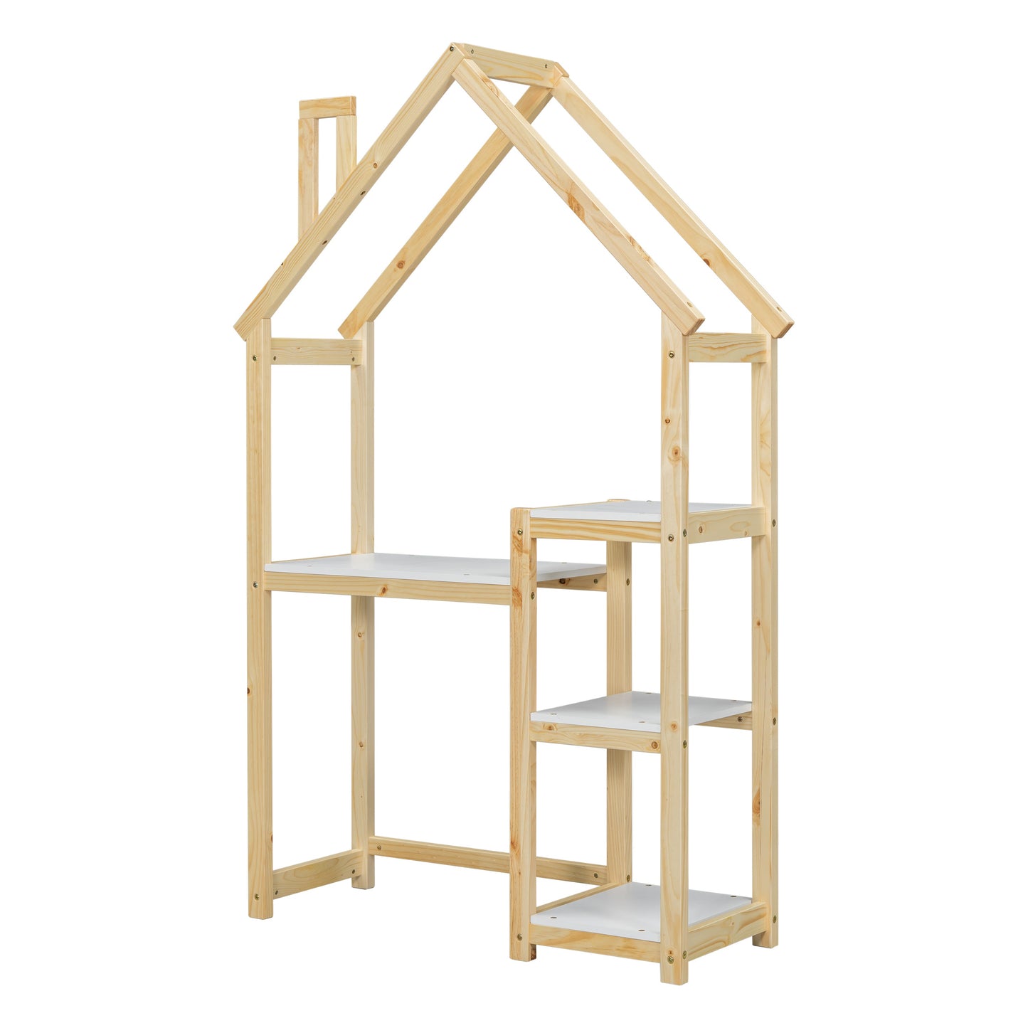 House-shaped Wooden writing Desk Kids study Table Bookshelf & Toy Storage Natural - Tampa Home & Garden Store