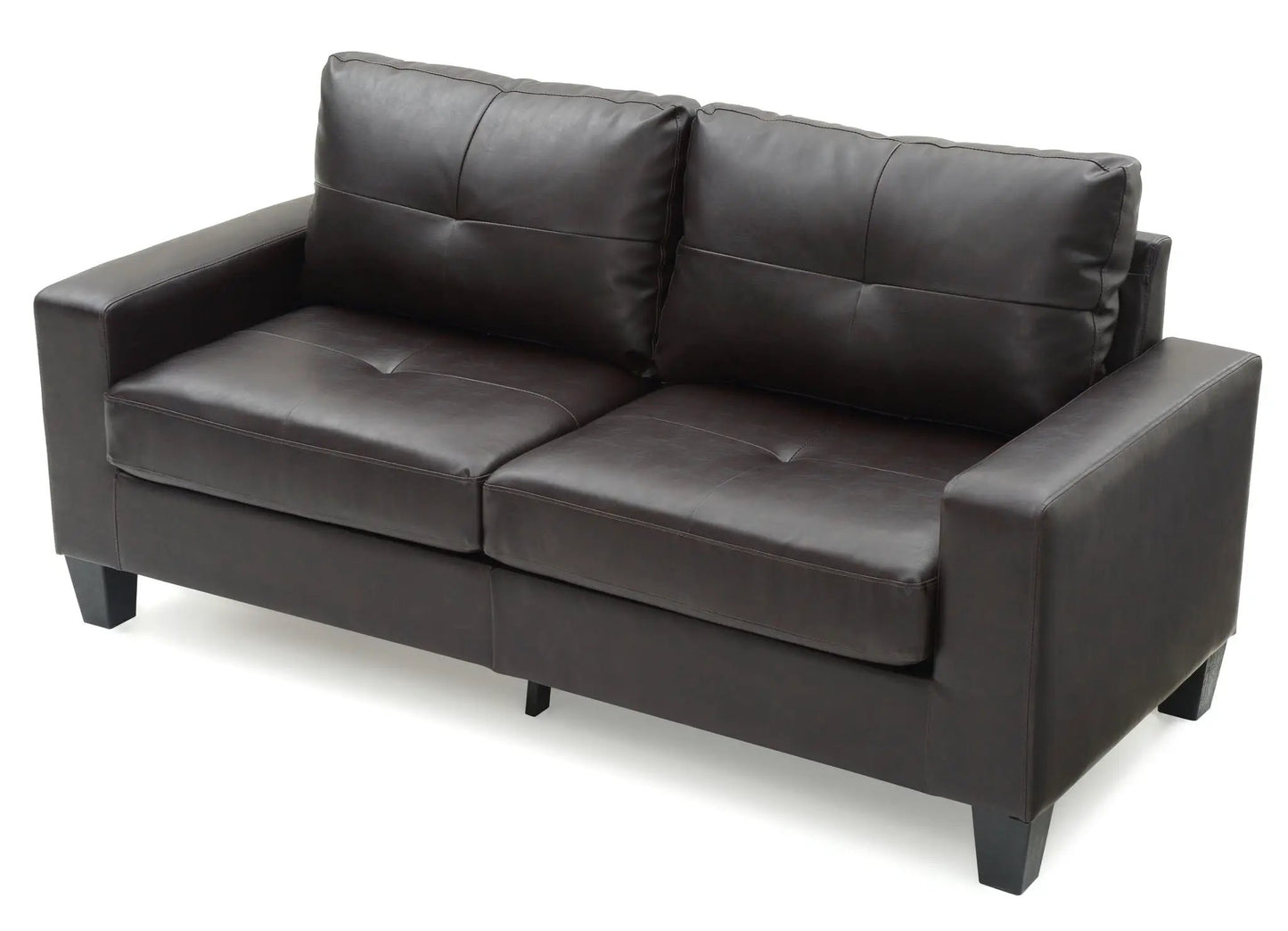 Newbury Modular Sofa Modern dark brown leather, 2-seat section with stitched cushions