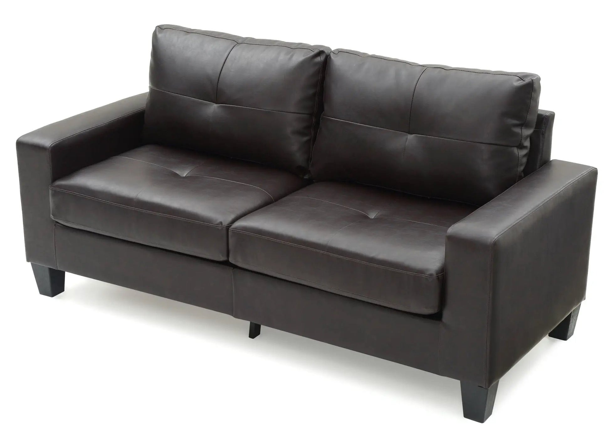 Newbury Modular Sofa Modern dark brown leather, 2-seat section with stitched cushions