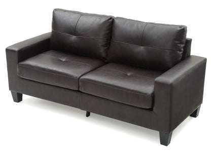 Newbury Modular Sofa Modern dark brown leather, 2-seat section with stitched cushions
