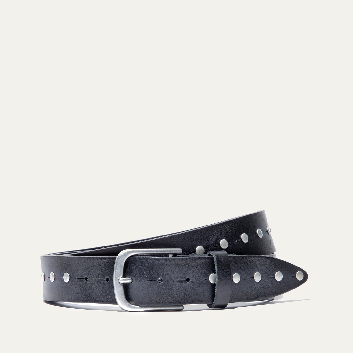 Single Studded Belt by Will Leather Goods in black leather with silver studs on Tampa Home & Garden Store