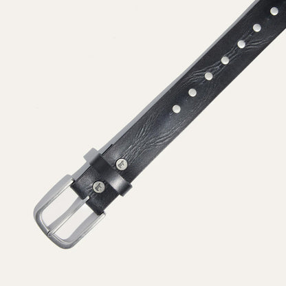 Single Studded Belt in black leather with silver buckle and round studs on Tampa Home & Garden Store