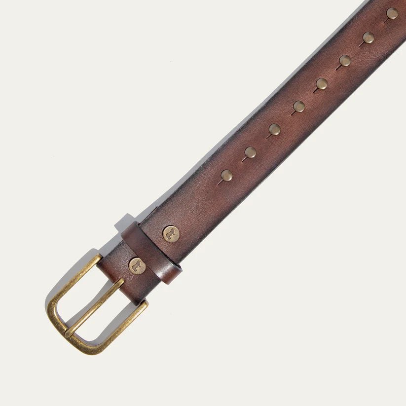 Single Studded Belt by Will Leather Goods, brown leather with brass studs and brass buckle on Tampa Home & Garden Store
