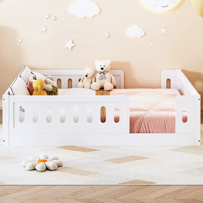 Platform bed with guardrail, white wood frame by Unique Piece Furniture on Tampa Home & Garden Store