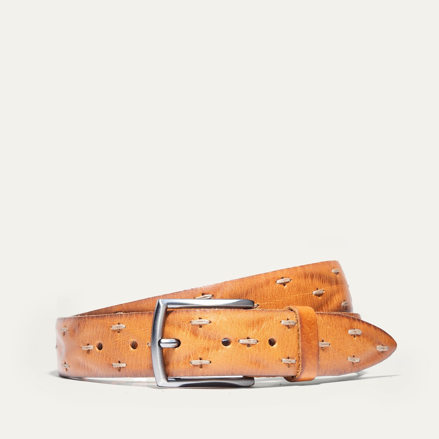 Wax Cord Belt Will Leather Goods tan leather with visible stitching on Tampa Home & Garden Store