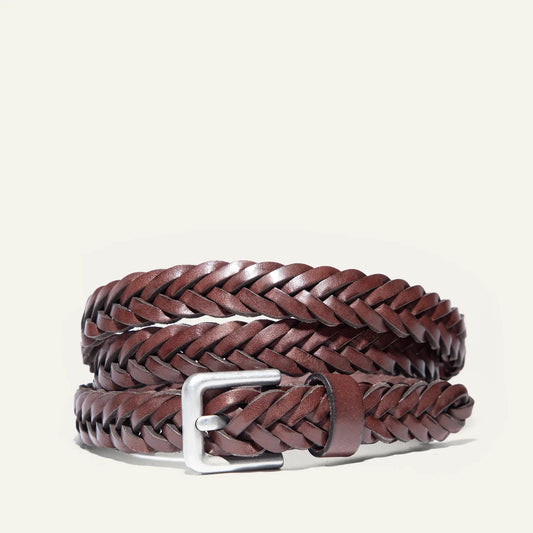 Five Strand Braided Leather Belt Full Grain by Will Leather Goods, brown with silver buckle on Tampa Home & Garden Store